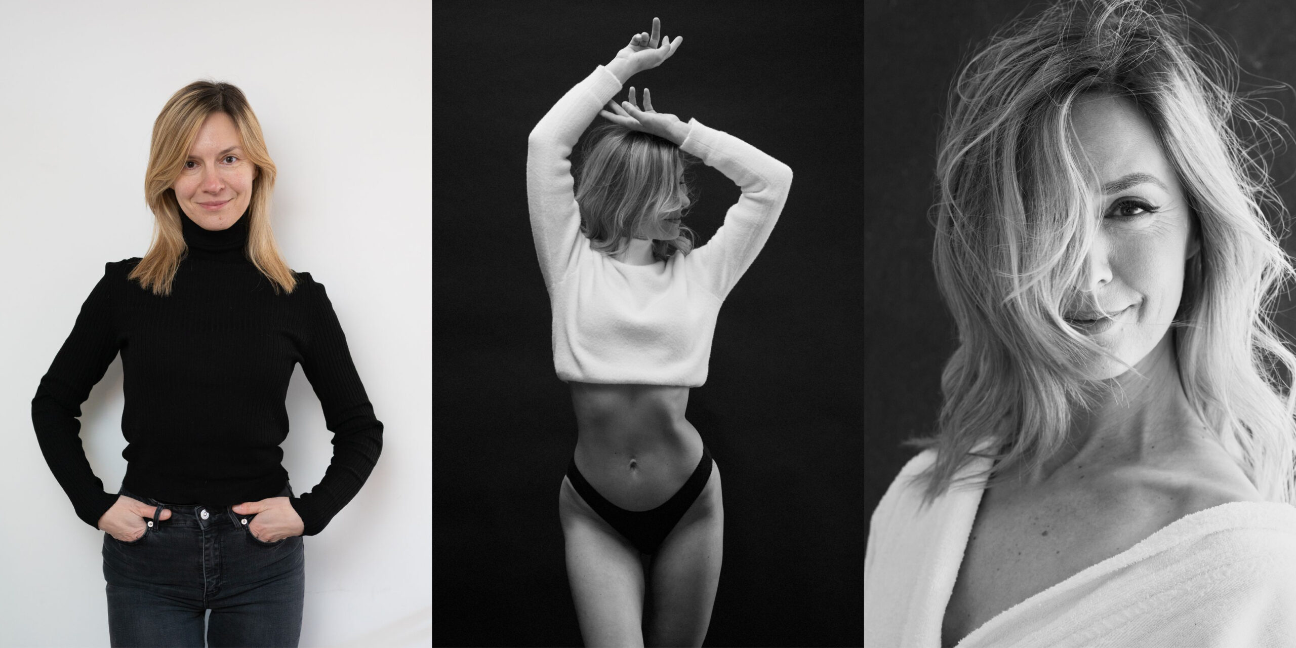 a woman posing in a black and white photo